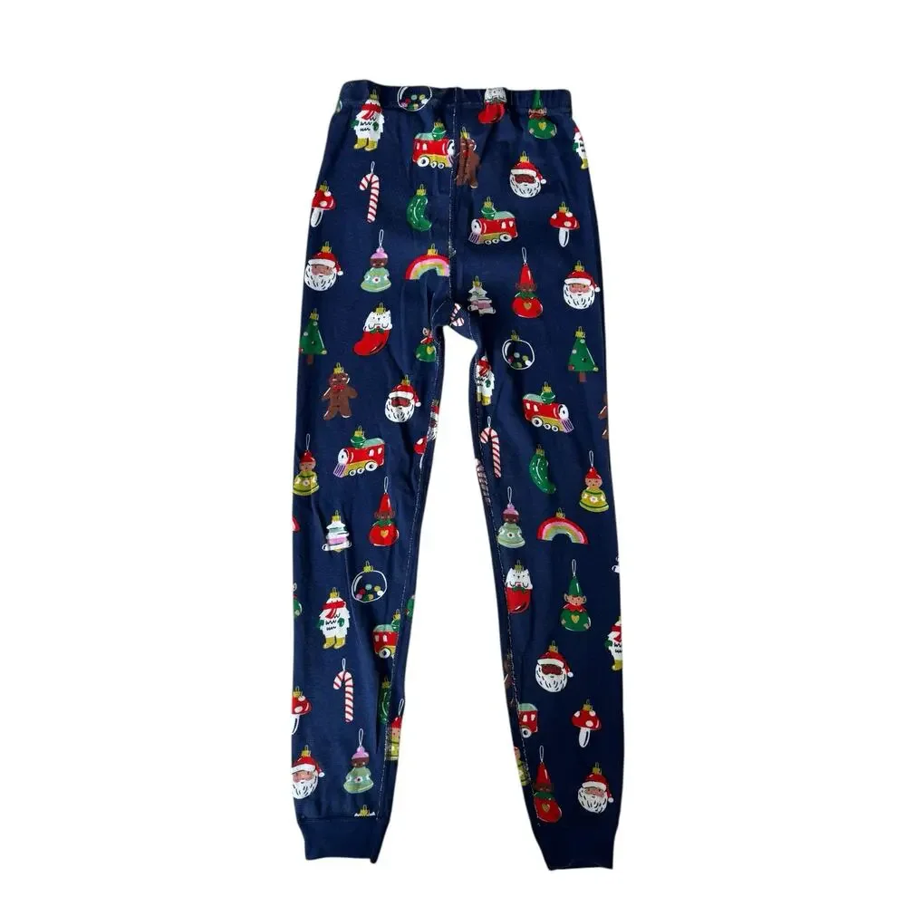 HANNA ANDERSSON Christmas Ornaments Long John Pajama Set Sz 10 140 Blue Santa